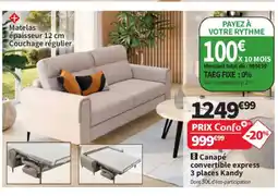 Conforama Canapé convertible express 3 places Kandy offre
