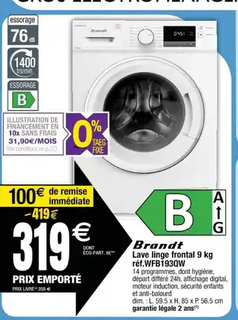 Cora x Carrefour Lave lave frontal 9 kg réf.WFB193QW offre