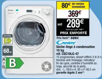 Cora x Carrefour Sèche-linge à condensation 10 kg réf. CSC10LG-47 offre