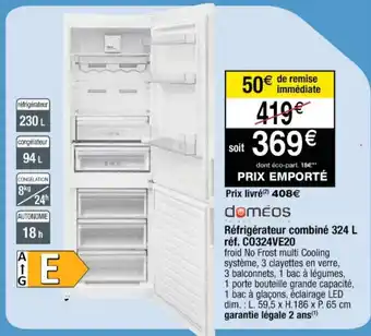 Cora x Carrefour Réfrigérateur combiné 324 L réf. CO324VE20 offre