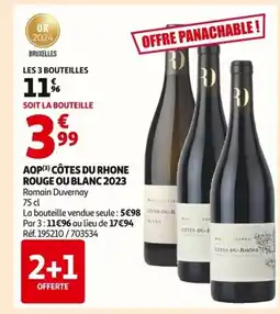 Auchan ROMAIN DUVERNAY Aop côtes du rhone rouge ou blanc 2023 offre