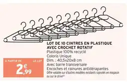 Intermarché Lot de 10 cintres en plastique avec crochet rotatif offre