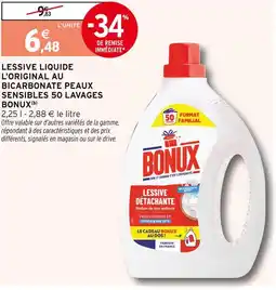 Intermarché Bonux lessive liquide l'original au bicarbonate peaux sensibles 50 lavages offre