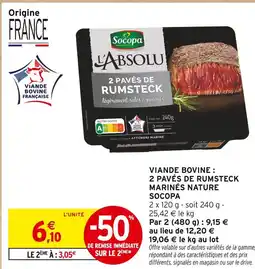 Intermarché Socopa viande bovine : 2 pavés de rumsteck marinés nature offre