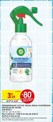Intermarché Air wick désodorisant active fresh spray d'intérieur douceur de coton offre