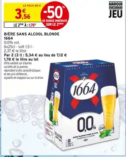 Intermarché 1664 bière sans alcool blonde offre
