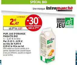 Intermarché Paquito pur jus d'orange bio offre