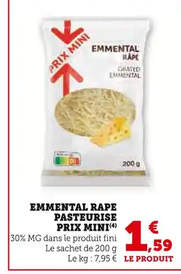 Super U Prix mini emmental râpé pasteurisé offre