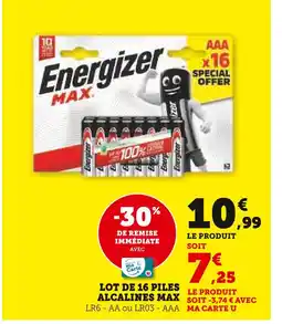 Super U Energizer lot de 16 piles alcalines max offre