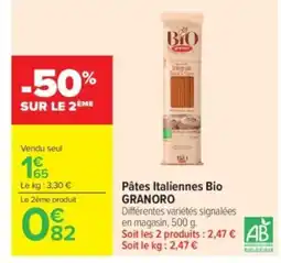 Carrefour Market GRANORO Pâtes Italiennes Bio offre