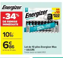 Carrefour Market Lot de 10 piles Energizer Max + AA/LR6 offre