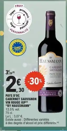 E.Leclerc BY HAUSSMANN Pays d'oc cabernet sauvignon vin rouge igp offre