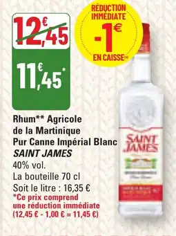 G20 SAINT JAMES Rhum Agricole de la Martinique Pur Canne Impérial Blanc offre