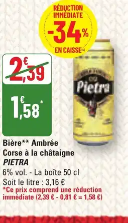 G20 PIETRA Bière Ambrée Corse à la châtaigne offre