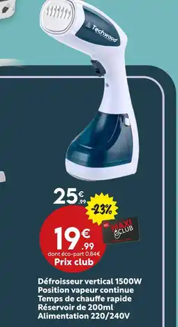 Maxi Bazar Techwood défroisseur vertical 1500w offre