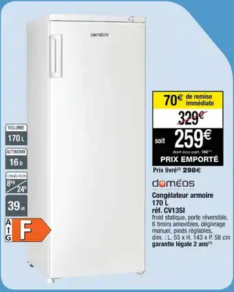 Cora x Carrefour Congélateur armoire 170 L réf. CV13I offre