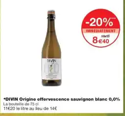 Monoprix DIVIN Origine effervescence sauvignon blanc 0,0% offre