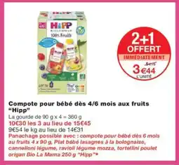 Monoprix HIPP Compote pour bébé dès 4/6 mois aux fruits offre