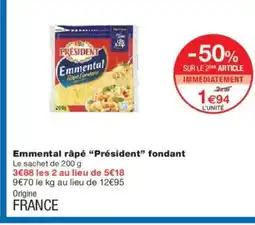 Monoprix PRÉSIDENT Emmental râpé fondant offre