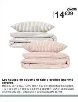 Monoprix Lot housse de couette et taie d'oreiller imprimé rayures offre