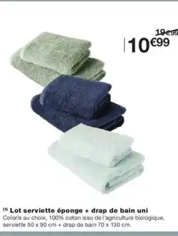 Monoprix Lot serviette éponge + drap de bain uni offre