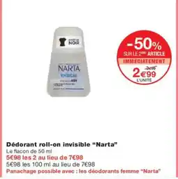 Monoprix NARTA Dédorant roll-on invisible offre