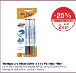 Monoprix BIC Marqueurs effaçables à sec Velleda offre