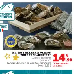 Hyper U Huitres marennes oleron fines de claires igp offre