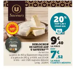 Hyper U Reblochon de savoie aop u saveurs offre