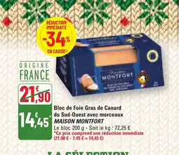 G20 MAISON MONTFORT Bloc de Foie Gras de Canard du Sud-Ouest avec morceaux offre