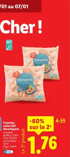 Lidl Crevettes cuites ASC décortiquées offre
