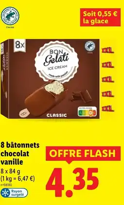 Lidl BON GELATI 8 bâtonnets chocolat vanille offre
