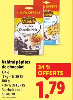 Lidl VAHINE pépites de chocolat offre