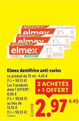 Lidl ELMEX dentifrice anti-caries offre