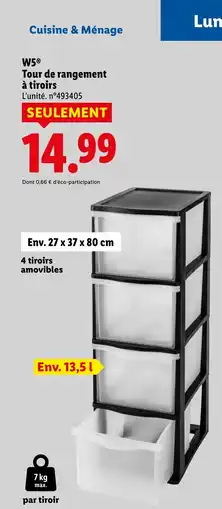 Lidl W5 Tour de rangement à tiroirs offre