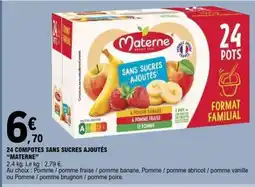 E.Leclerc 24 COMPOTES SANS SUCRES AJOUTÉS “MATERNE” offre