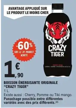 E.Leclerc Boisson Énergisante Originale 'Crazy Tiger' offre