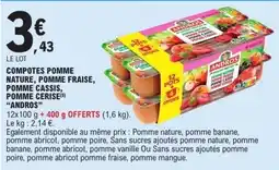 E.Leclerc Compotes pomme nature, pomme fraise, pomme cassis, pomme cerise andros offre