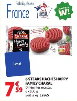 Auchan CHARAL 6 steaks hachés happy family offre