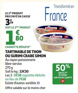 Auchan SIMON Tartinable de thon ou surimi crabe offre