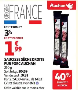 Auchan AUCHAN Saucisse sèche droite pur porc offre