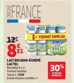 Auchan LACTEL Lait bio demi-écrémé offre