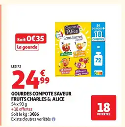 Auchan CHARLES & ALICE Gourdes compote saveur fruits offre