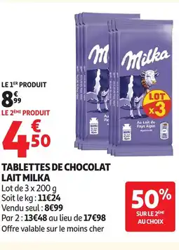 Auchan MILKA Tablettes de chocolat lait offre