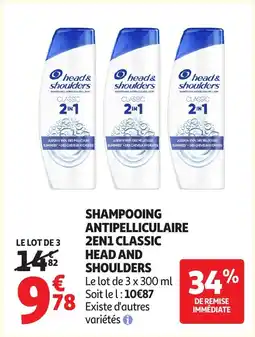 Auchan HEAD AND SHOULDERS Shampooing antipelliculaire 2en1 classic offre