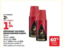 Auchan SCORPIO Déodorant 24h spray rouge parfumé offre