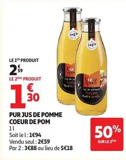 Auchan COEUR DE POM Pur jus de pomme offre