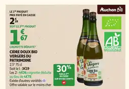Auchan Cidre doux bio vergers du patrimoine offre