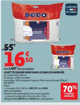 Auchan Couette chaude dodo dans les bras de morphée offre