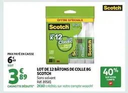 Auchan SCOTCH Lot de 12 bâtons de colle offre